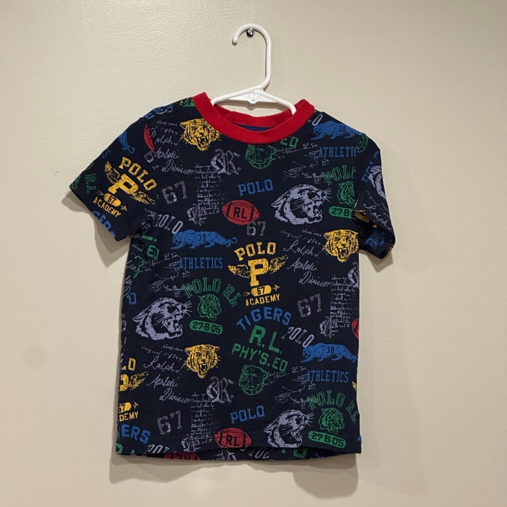 Polo Ralph Lauren boys 4/4t navy blue authentic graphic t shirt great condition